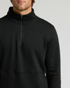 Man wearing Black Half Zip Fleece Sweatshirt with mock-neck collar.