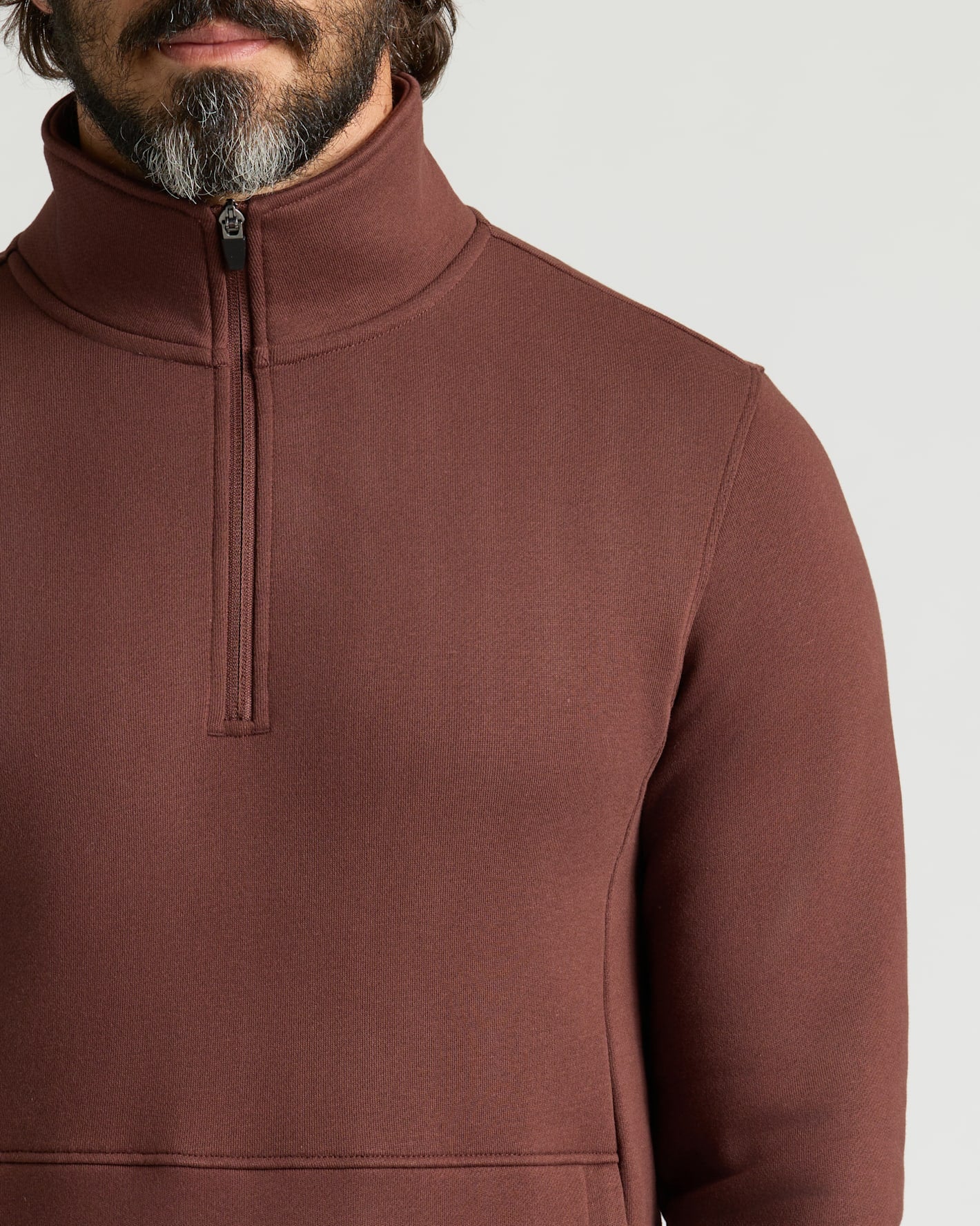 Man wearing Carob Half Zip Fleece Sweatshirt from 2-Pack set.