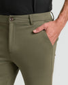 Military Green Slim Comfort Knit Chino Pant worn by person with hand in pocket.