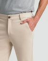 Sandstone Comfort Chino Pants with grey shirt tucked in.