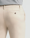 Sandstone Comfort Chino Pants with back welt pocket and brown button.