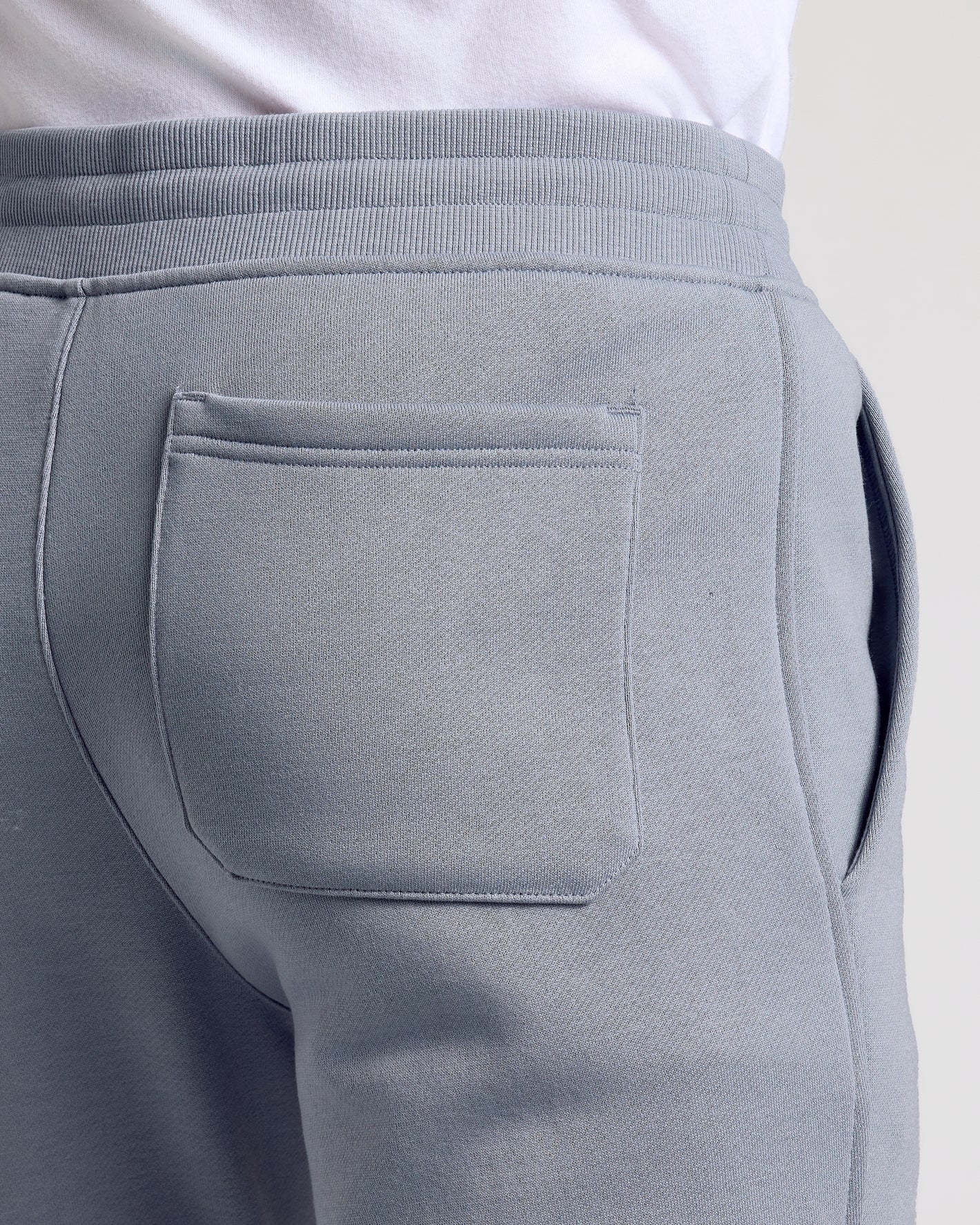 Dusty Blue Fleece French Terry Joggers with elastic waist, patch pocket.