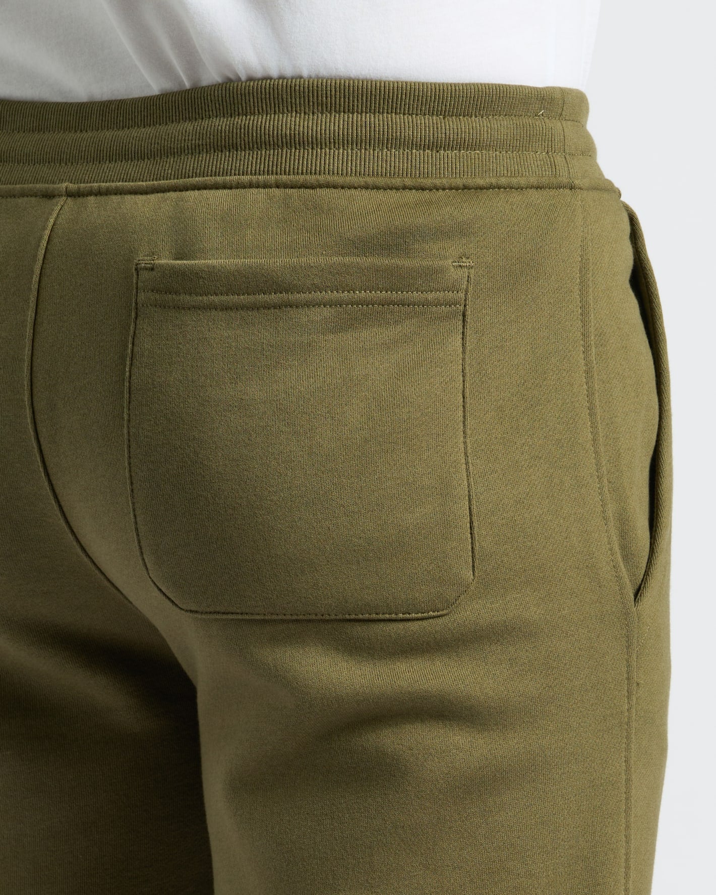 Military Green Fleece French Terry Joggers, rear view, showing waistband and pockets.