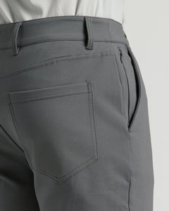 True ClassicCarbon Commuter Pants waist with belt loops, flat-seam pocket, zippered side pocket.