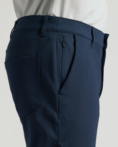 True ClassicNavy Commuter Pants with slanted and patch pockets, tucked-in shirt.