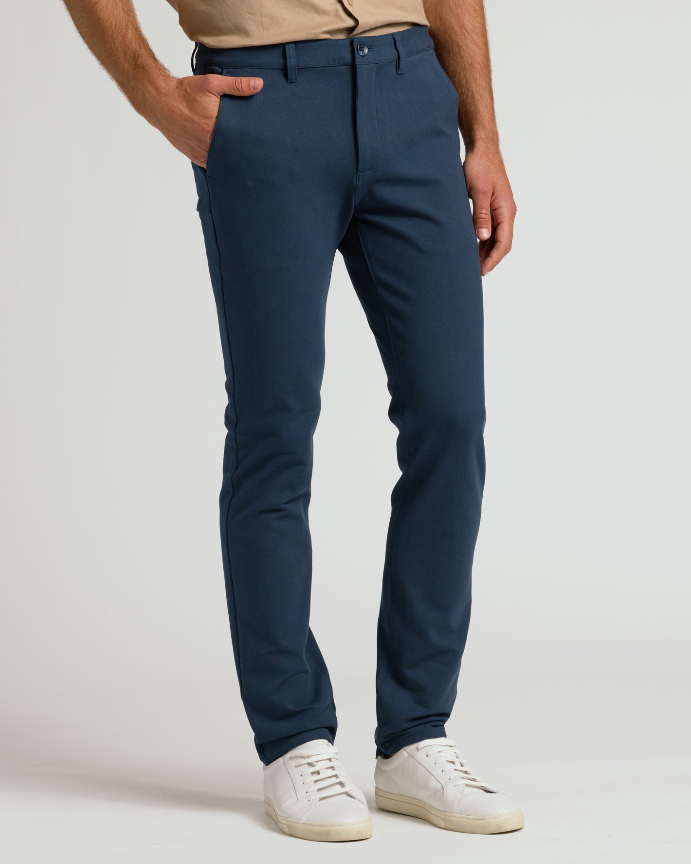Black & Navy Slim Chino Pants 2-Pack with white sneakers.