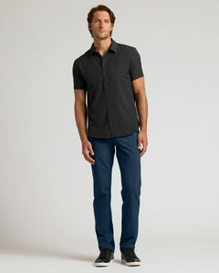True ClassicMan wearing Navy Straight Chino Pants 2.0 with black shirt.