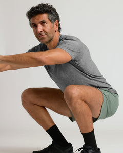 True ClassicMan demonstrating squat in 7 Juniper Active Training Shorts 2.0.