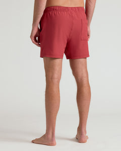 True Classic5 Cardinal Seersucker Swim Trunks with textured fabric and elastic waistband.