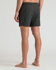 True ClassicBack view of 5 Smoke Seersucker Swim Trunks with patch pocket.