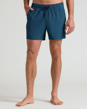5 Underwater Seersucker Swim Trunks on model showcasing texture and fit.
