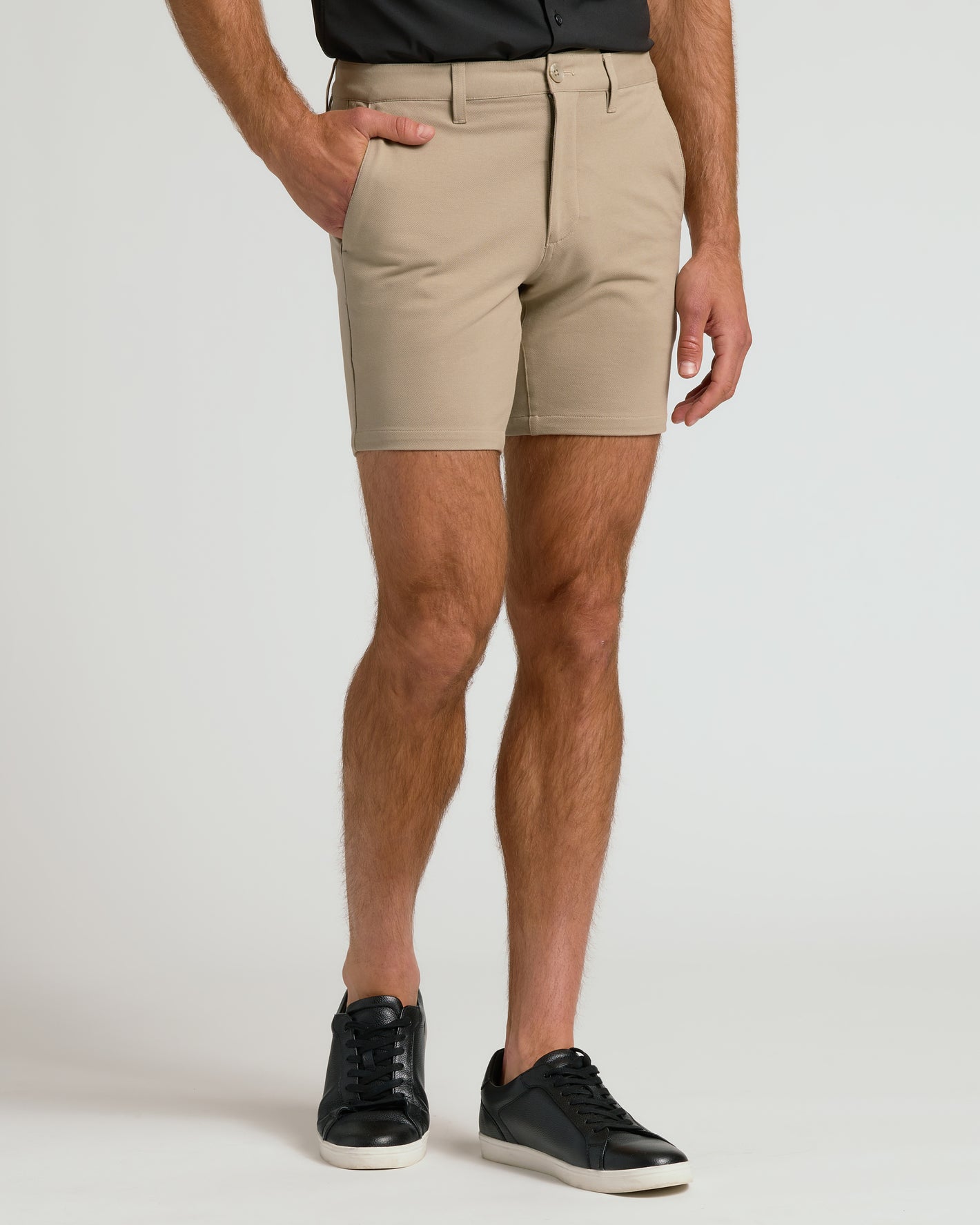 7 Khaki Chino Shorts 2.0 on male model, side pocket detail.