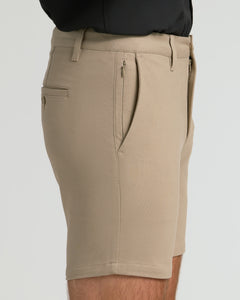 True Classic7 Khaki Chino Shorts 2.0 with belt loops and pockets.