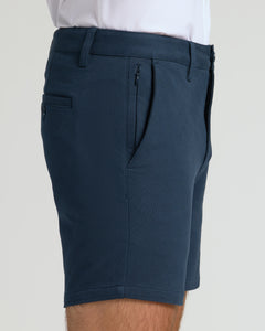 True Classic7 Navy Chino Shorts 2.0 with zippered pocket and tailored fit.