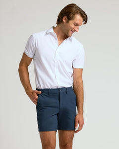 True ClassicMan wearing 7 Navy Chino Shorts 2.0, looking stylish and relaxed.