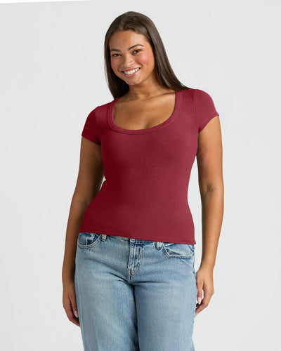 Ribbed U-Neck - Dark Maroon