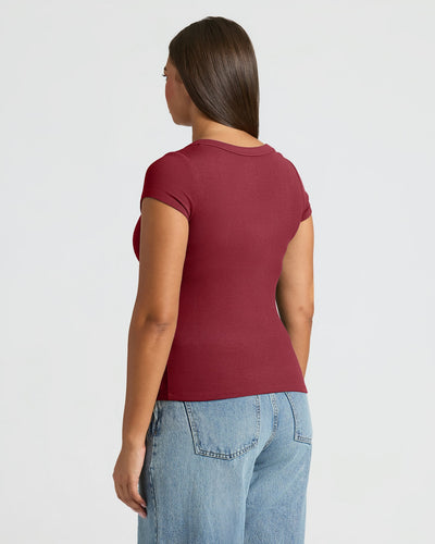 Ribbed U-Neck - Dark Maroon