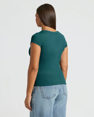 Ribbed U-Neck - Deep Emerald