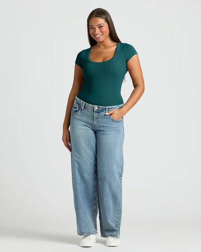 Ribbed U-Neck - Deep Emerald