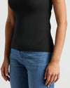 Womens Black Ribbed U-Neck Tee 3-Pack, fitted on model with blue jeans.