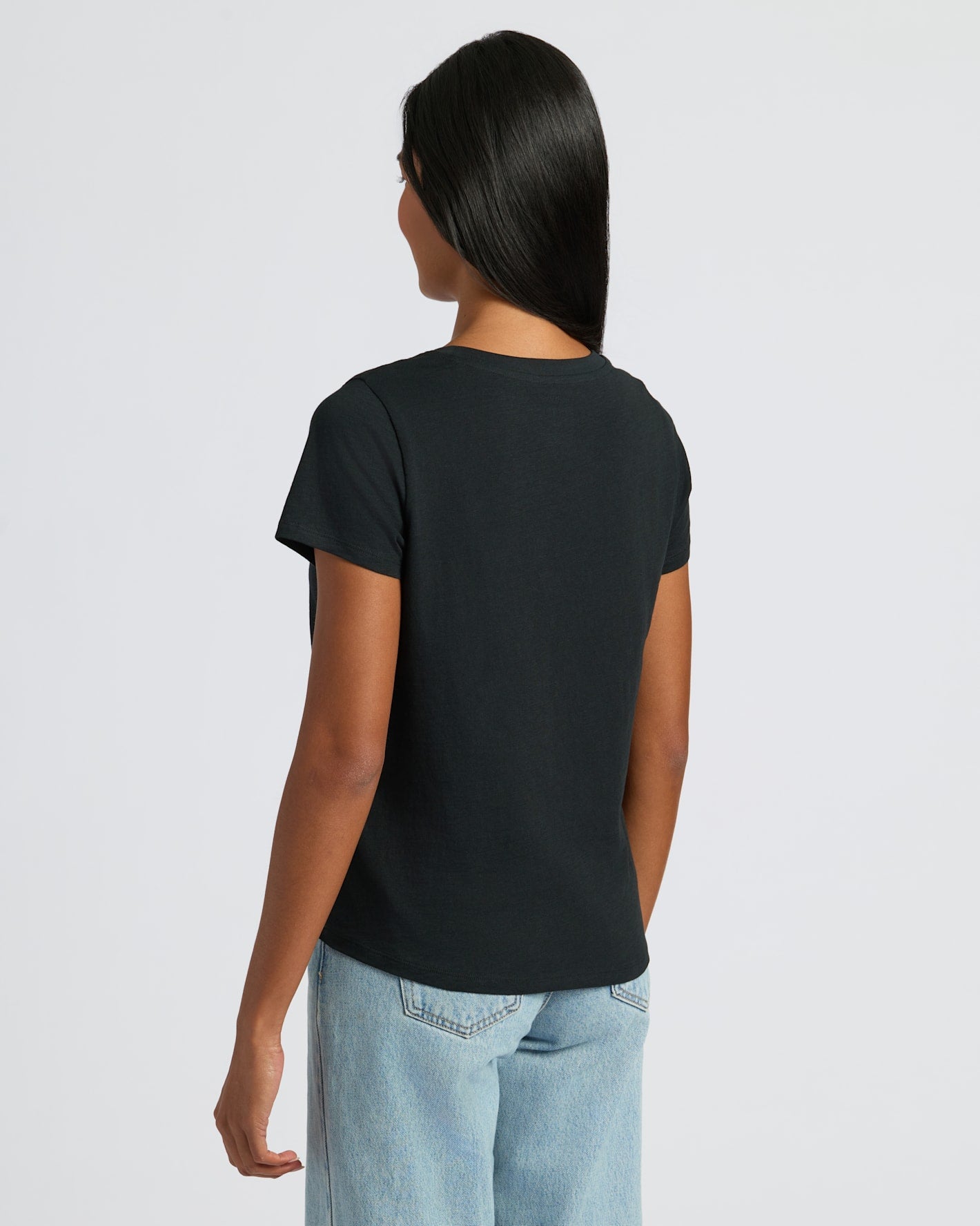 Womens Black Slub Scoop Neck Tee 4-Pack shown from back view.