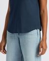 Womens Navy Slub Scoop Neck Tee worn with jeans.