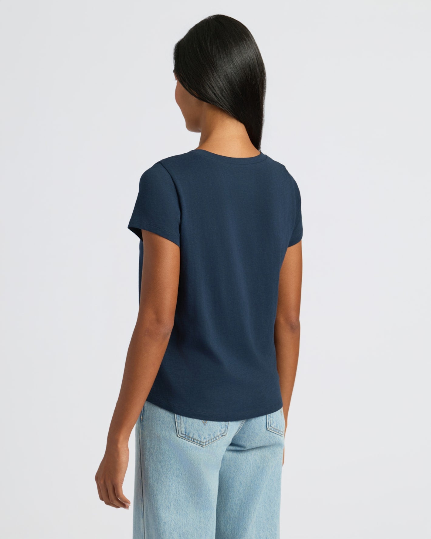 Back view of person wearing Womens Staple Slub Scoop Neck Tee.