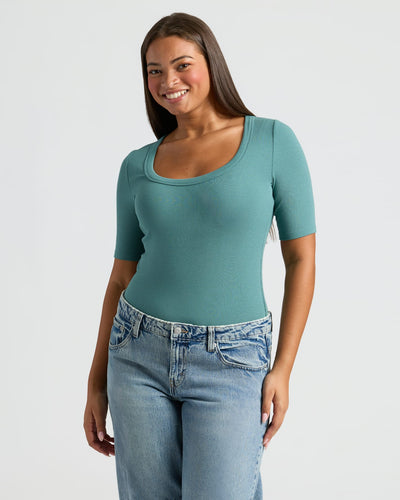 Ribbed 3/4 Sleeve Scoop Neck