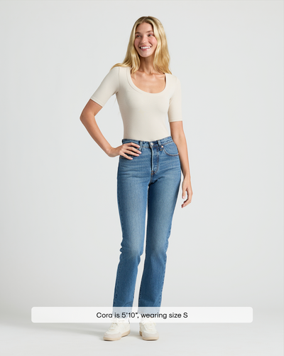 Ribbed 3/4 Sleeve Scoop Neck - Oatmeal