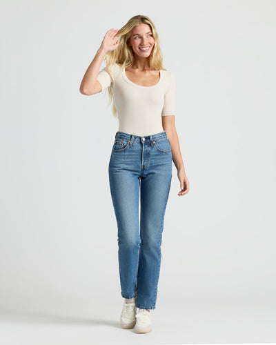 Ribbed 3/4 Sleeve Scoop Neck