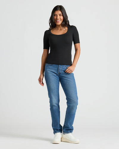 Ribbed 3/4 Sleeve Scoop Neck