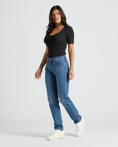 Ribbed 3/4 Sleeve Scoop Neck
