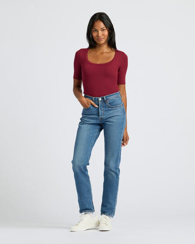 Ribbed 3/4 Sleeve Scoop Neck