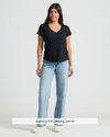 Womens Black Relaxed Slub V-Neck Tee worn by model in jeans.