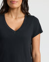 Womens Black Relaxed Slub V-Neck Tee, featuring a casual fit.