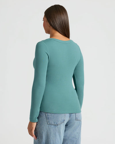 Ribbed Long Sleeve Scoop Neck - Stormcloud
