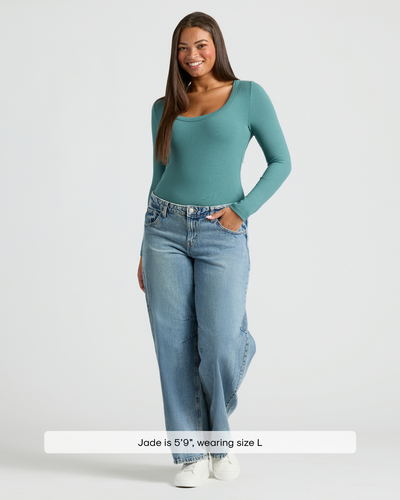 Ribbed Long Sleeve Scoop Neck - Stormcloud