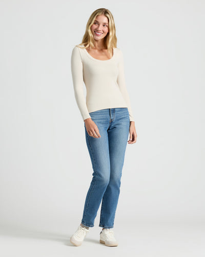 Womens Ribbed Long Sleeve Scoop Neck Tee 6-Pack