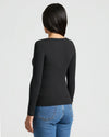 Womens Black Ribbed Long Sleeve Scoop Neck Tee 3-Pack displayed from the back.