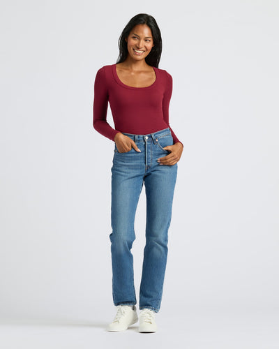 Ribbed Long Sleeve Scoop Neck