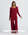 Model in Womens Dark Maroon Waffle Long Sleeve Henley & Leg Pant.