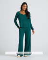 Model in Womens Deep Emerald Waffle Wide Leg Pants set.