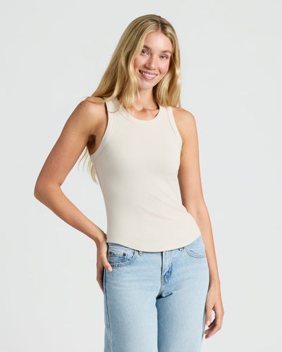 Ribbed High Neck Tank - Oatmeal