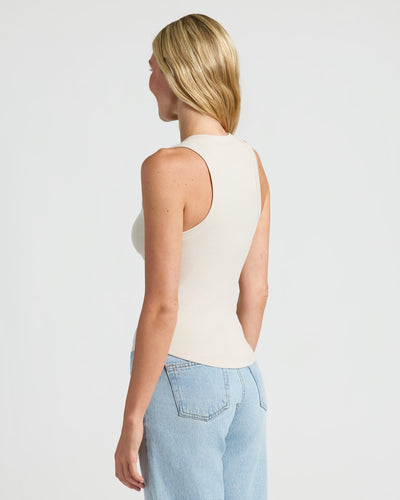 Ribbed High Neck Tank - Oatmeal