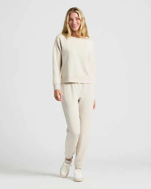 Womens Oatmeal Slouch Pullover Crew & Relaxed Jogger 2-Pack