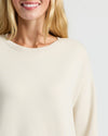 Woman wearing Womens Oatmeal Slouch Pullover Crew from 2-Pack set.