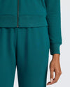 Womens Deep Emerald Crop Zip Hoodie with ribbed hem and relaxed fit.