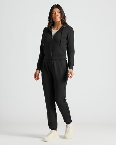 Crop Zip Hoodie & Relaxed Jogger Set - Black