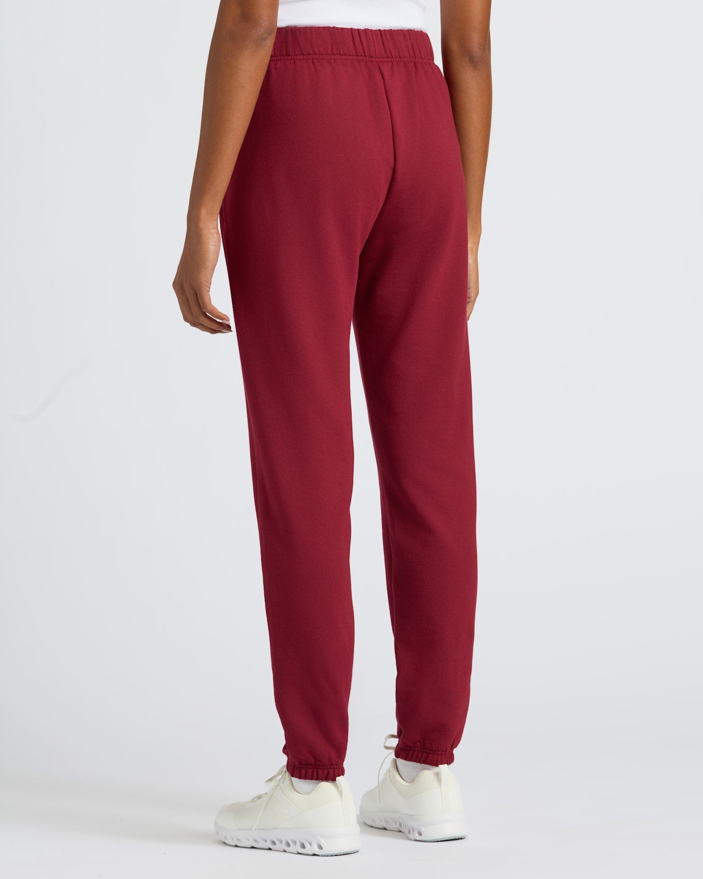 Womens Dark Maroon Relaxed Joggers with elastic waist and ankle cuffs.