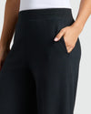 Womens Black Waffle Long Sleeve Henley & Waffle Leg Pant close-up.